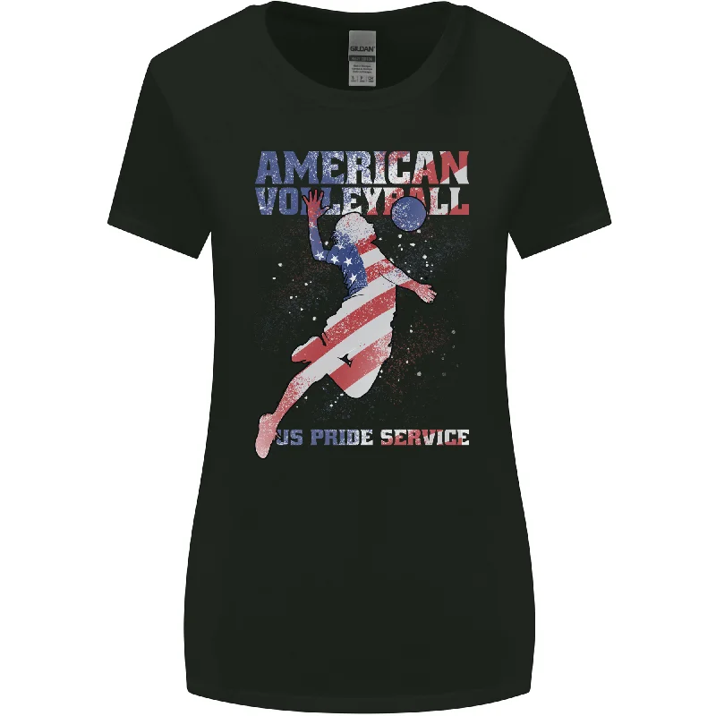 American Volleyball Player USA Flag Womens Wider Cut T-Shirt Sequined Glittery Shiny