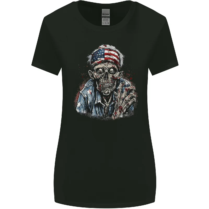 American Zombie USA Flag Halloween Womens Wider Cut T-Shirt Notch Collar Peter Pan Collar Cowl Neck American Zombie USA Flag Halloween Womens Wider Cut T-Shirt Notch Collar Peter Pan Collar Cowl Neck