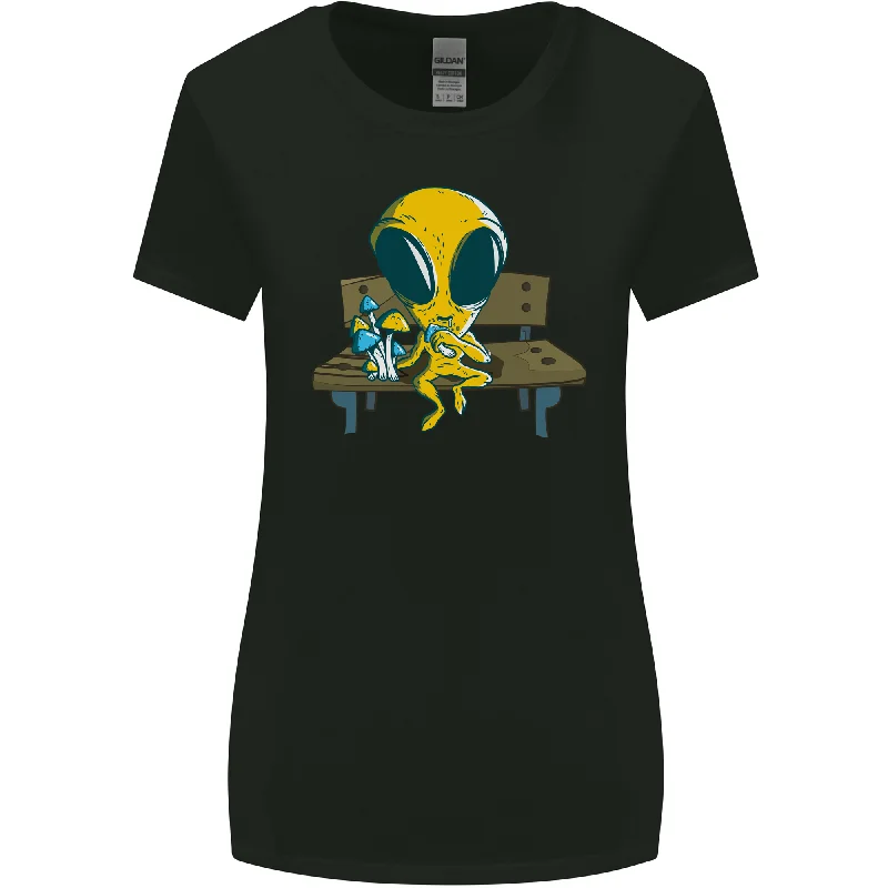 An Alien Eating Magic Mushrooms LSD Womens Wider Cut T-Shirt Print Jacquard Patchwork An Alien Eating Magic Mushrooms LSD Womens Wider Cut T-Shirt Print Jacquard Patchwork