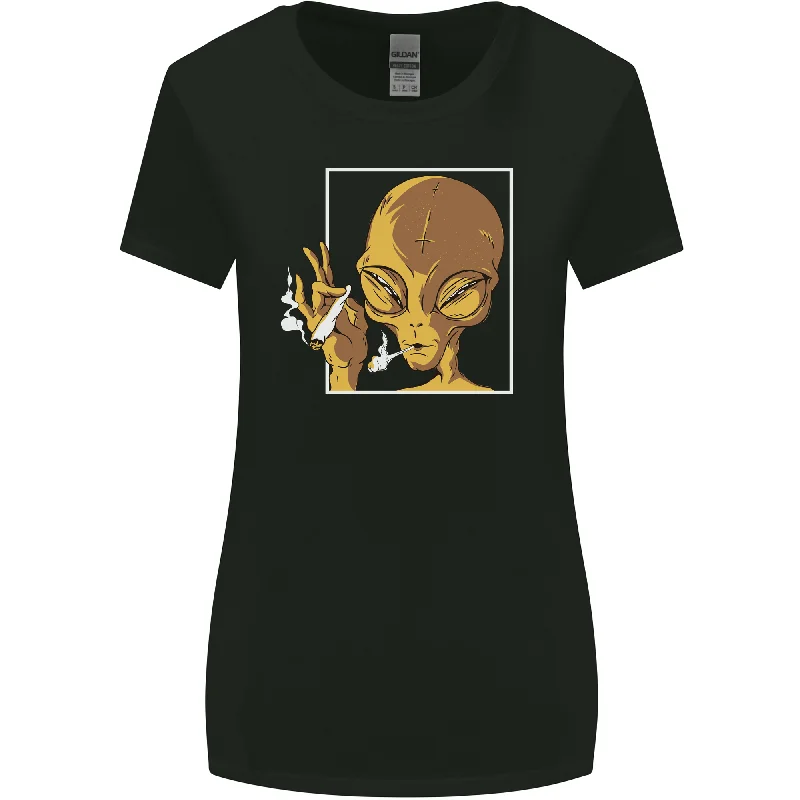 An Alien Smoking Weed Womens Wider Cut T-Shirt Silk Blend Satin Velvet