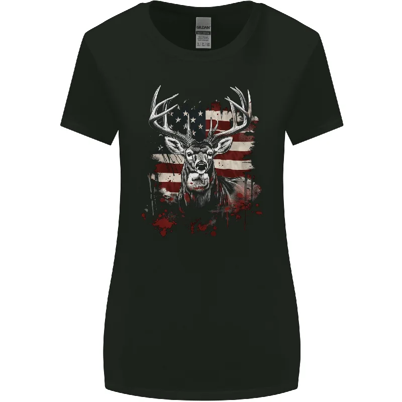 An American Deer With Flag USA Hunting Womens Wider Cut T-Shirt Front Pockets Side Pockets Patch Pockets An American Deer With Flag USA Hunting Womens Wider Cut T-Shirt Front Pockets Side Pockets Patch Pockets