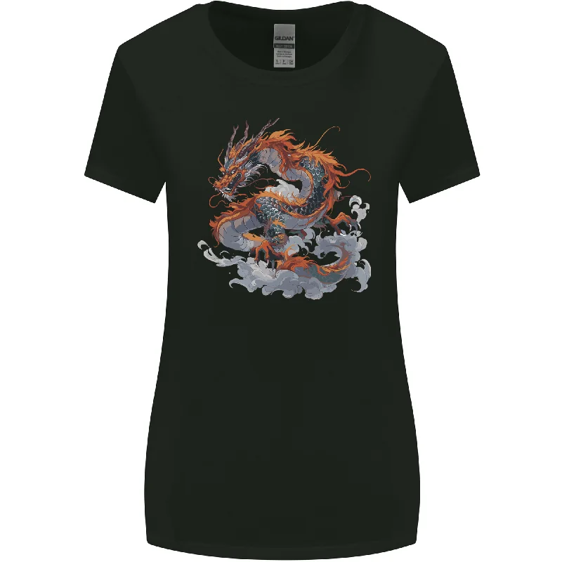An Ancient Dragon on a Cloud Womens Wider Cut T-Shirt Asymmetrical Pockets Print