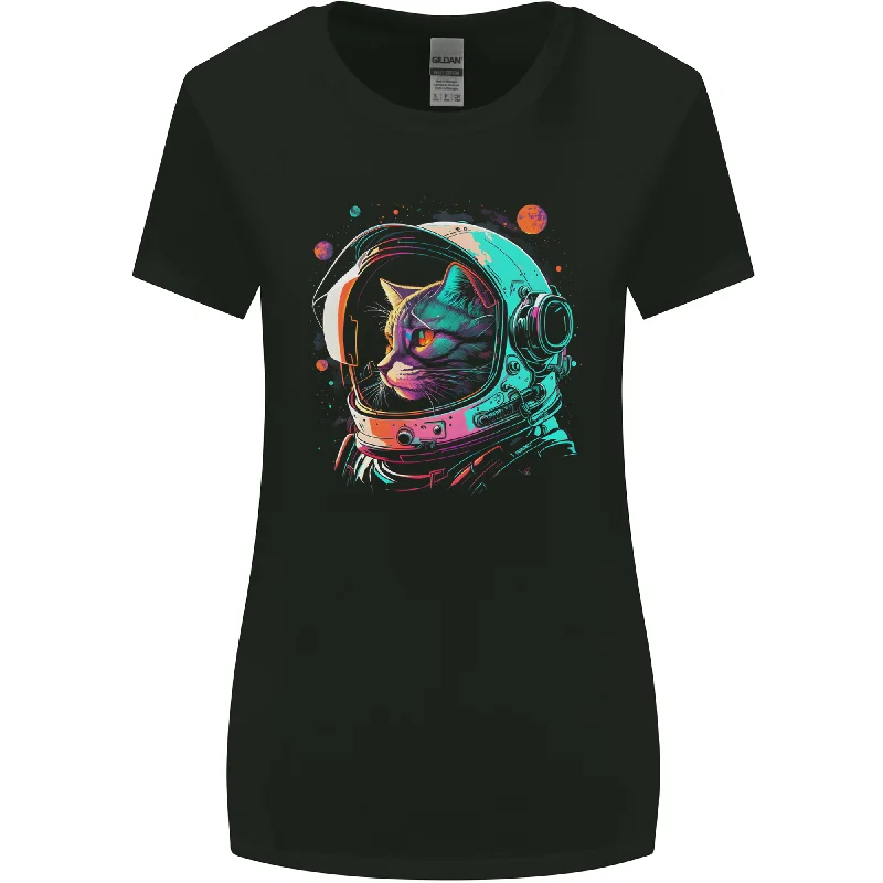 An Astronaut Cat in Outer Space Womens Wider Cut T-Shirt Hooded Caped Shawl Collar