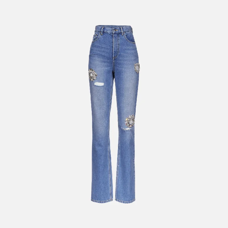Area Distressed Crystal Jean - Light Indigo Classic Blue Denim Jeans