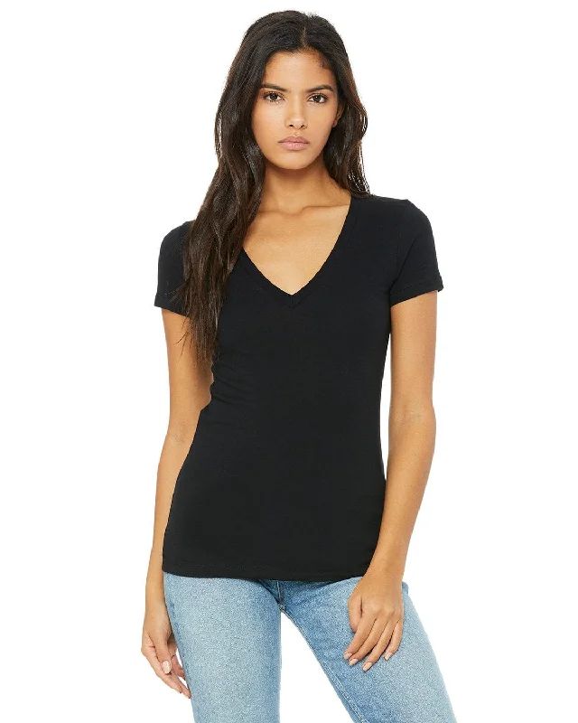 Bella+Canvas Ladies Deep V-Neck T-Shirt | Black Chenille Blend Fleece Blend Nylon Blend Bella+Canvas Ladies Deep V-Neck T-Shirt | Black Chenille Blend Fleece Blend Nylon Blend