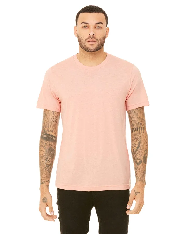 Bella+Canvas Unisex Heather CVC T-Shirt | Heather Peach Ribbed Striped Patterned