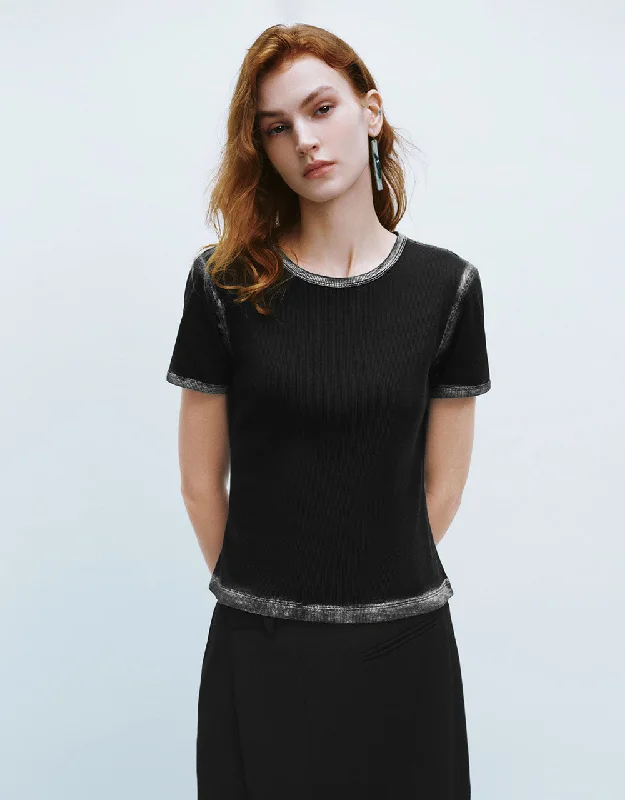 Crew Neck Knitted T-Shirt Notch Collar Peter Pan Collar Cowl Neck