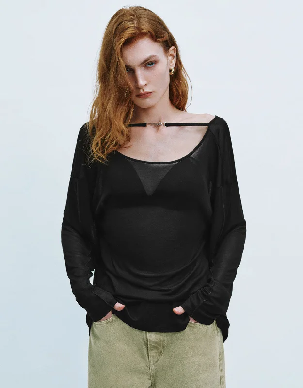 Crew Neck Loose T-Shirt Zippered Front Buttoned Front Snap Front