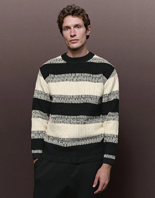Crew Neck Striped Knitted T-Shirt Thin T-Shirt Open Front Quick Dry