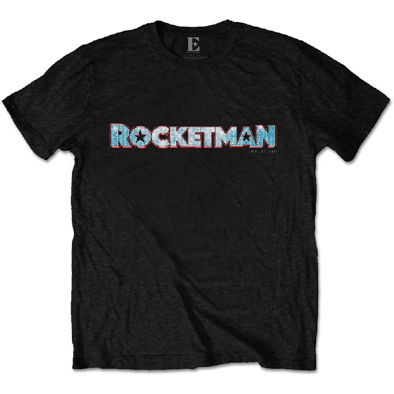 Elton John | Official Band T-Shirt | Rocketman Movie Logo Denim Fabric Leather Fabric Suede Fabric Elton John | Official Band T-Shirt | Rocketman Movie Logo Denim Fabric Leather Fabric Suede Fabric