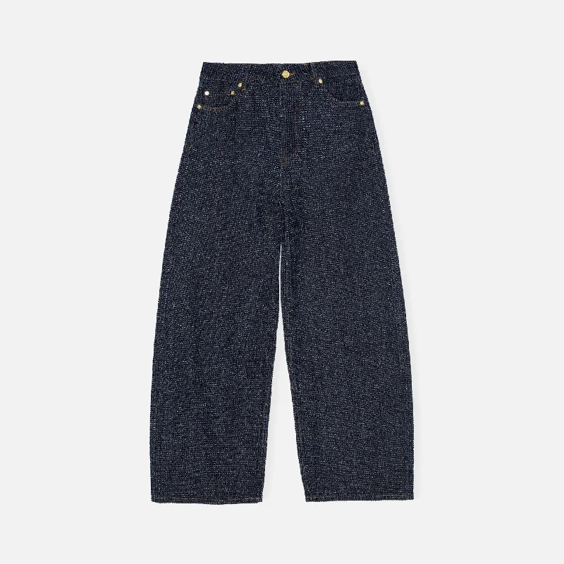 Ganni Fluffy Denim Wide Jean - Rinse Trendy Pleated Waist Jeans