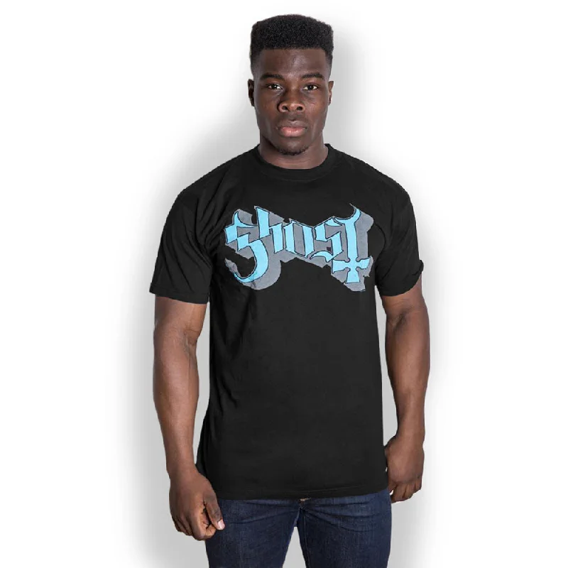 Ghost | Official Band T-Shirt | Blue/Grey Keyline Logo Real Fur Shearling Chenille