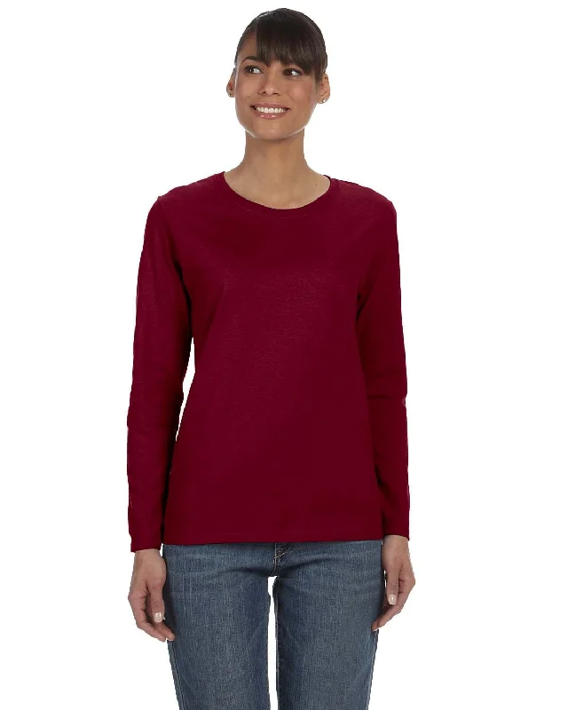 Gildan Ladies Long Sleeve 100% Cotton T-Shirt | Garnet Spandex Blend Rayon Blend Denim Blend