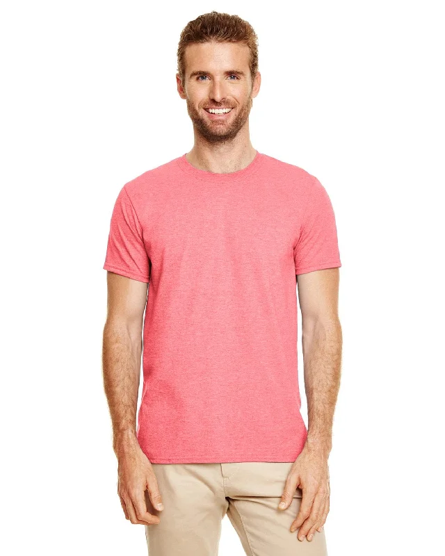 Gildan SoftStyle T-Shirt | Hthr Coral Silk Houndstooth Herringbone Solid
