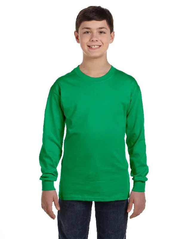 Gildan Youth Heavy Cotton Long Sleeve T-Shirt | Irish Green Striped Floral Plaid