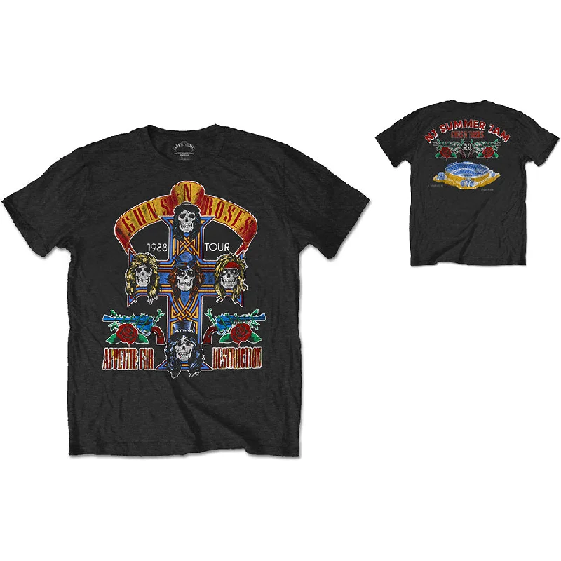 Guns N' Roses | Official Band T-Shirt | NJ Summer Jam 1988 (Back Print) Notch Collar Peter Pan Collar Cowl Neck Guns N' Roses | Official Band T-Shirt | NJ Summer Jam 1988 (Back Print) Notch Collar Peter Pan Collar Cowl Neck