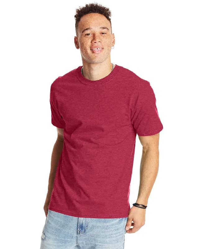 Hanes Beefy-T T-Shirt | Heather Red Lace Blend Ribbed Blend Corduroy Blend