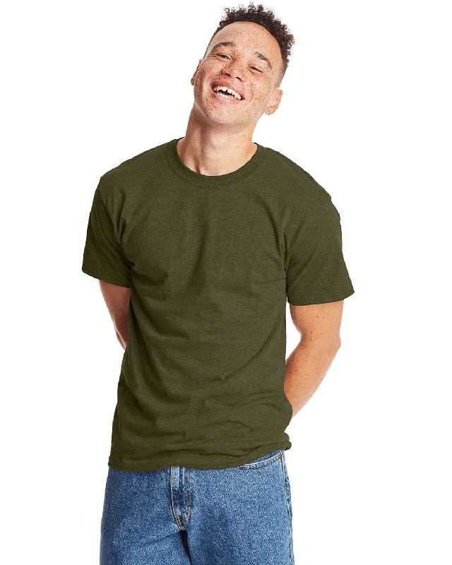 Hanes Beefy-T T-Shirt | Military Grn Hth Anti-Pilling Machine Wash Handmade