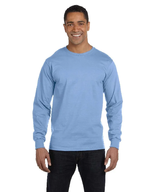Hanes Long Sleeve Beefy-T T-Shirt | Light Blue Machine Wash Dry Clean Hand Wash