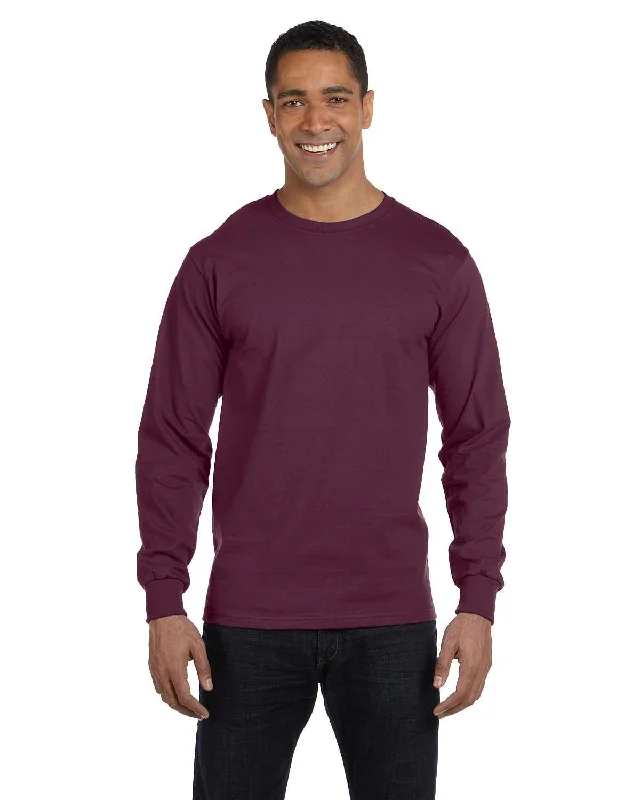 Hanes Long Sleeve Beefy-T T-Shirt | Maroon Iron Safe Non-Iron Wrinkle Free
