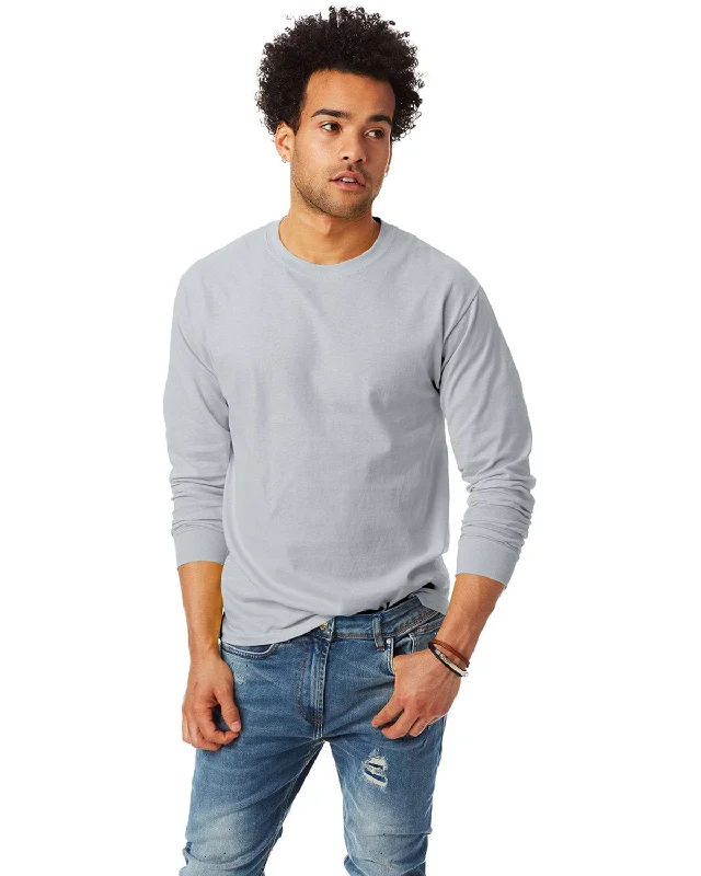 Hanes Tagless ComfortSoft Long Sleeve T-Shirt | Ash Solid Color Striped Floral