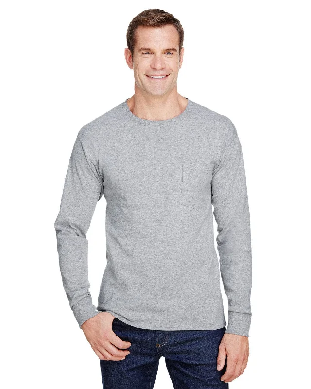Hanes Workwear Long Sleeve Pocket T-Shirt | Light Steel Spandex Blend Rayon Blend Denim Blend Hanes Workwear Long Sleeve Pocket T-Shirt | Light Steel Spandex Blend Rayon Blend Denim Blend
