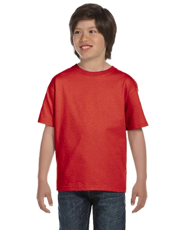 Hanes Youth ComfortSoft T-Shirt | Deep Red Notch Collar Peter Pan Collar Cowl Neck