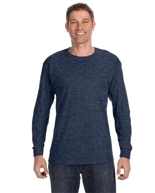 Jerzees DRI-POWER ACTIVE Long Sleeve T-Shirt | Vint Hthr Navy Collared T-Shirt Boat Neck A-Line Jerzees DRI-POWER ACTIVE Long Sleeve T-Shirt | Vint Hthr Navy Collared T-Shirt Boat Neck A-Line