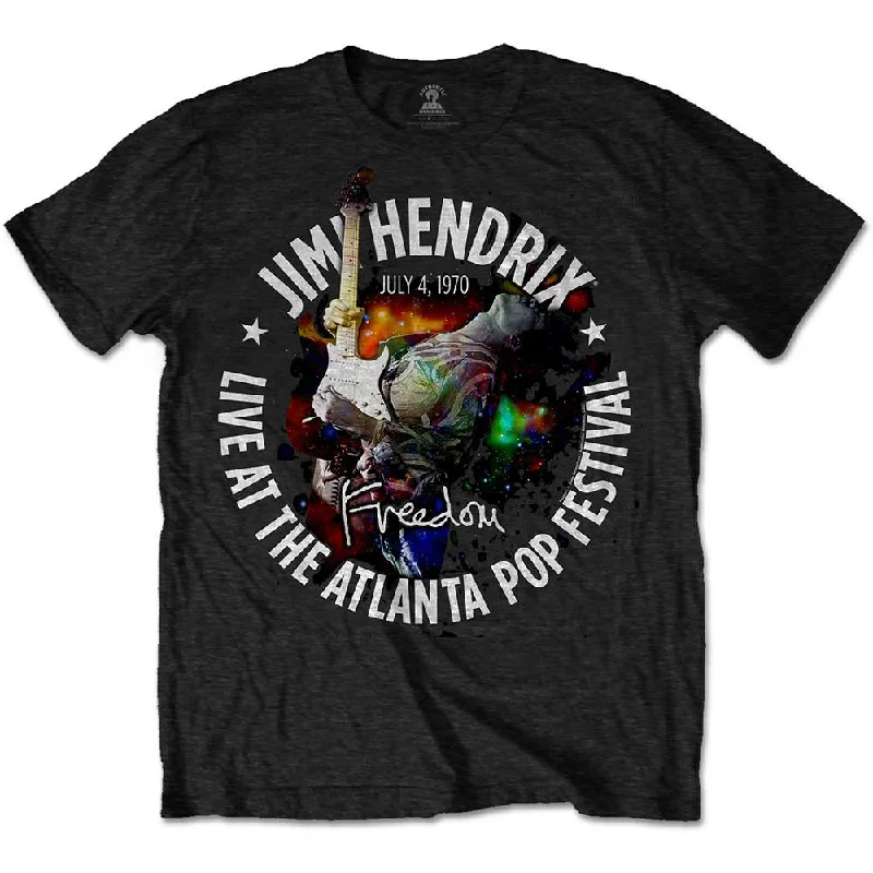 Jimi Hendrix | Official Band T-Shirt | Atlanta Pop Festival 1970 Zippered Front Buttoned Front Snap Front Jimi Hendrix | Official Band T-Shirt | Atlanta Pop Festival 1970 Zippered Front Buttoned Front Snap Front