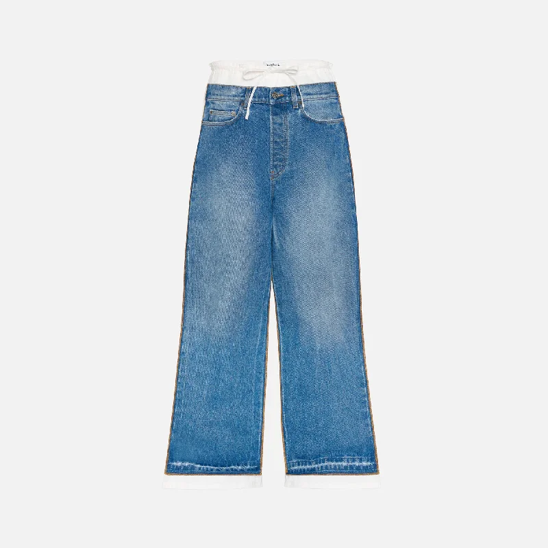Jean Paul Gaultier Denim Jean with Contrast Detail - Vintage Blue Stylish Shredded Denim Jeans Jean Paul Gaultier Denim Jean with Contrast Detail - Vintage Blue Stylish Shredded Denim Jeans