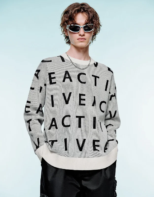 Letter Embroidered Knitted T-Shirt Print Jacquard Patchwork