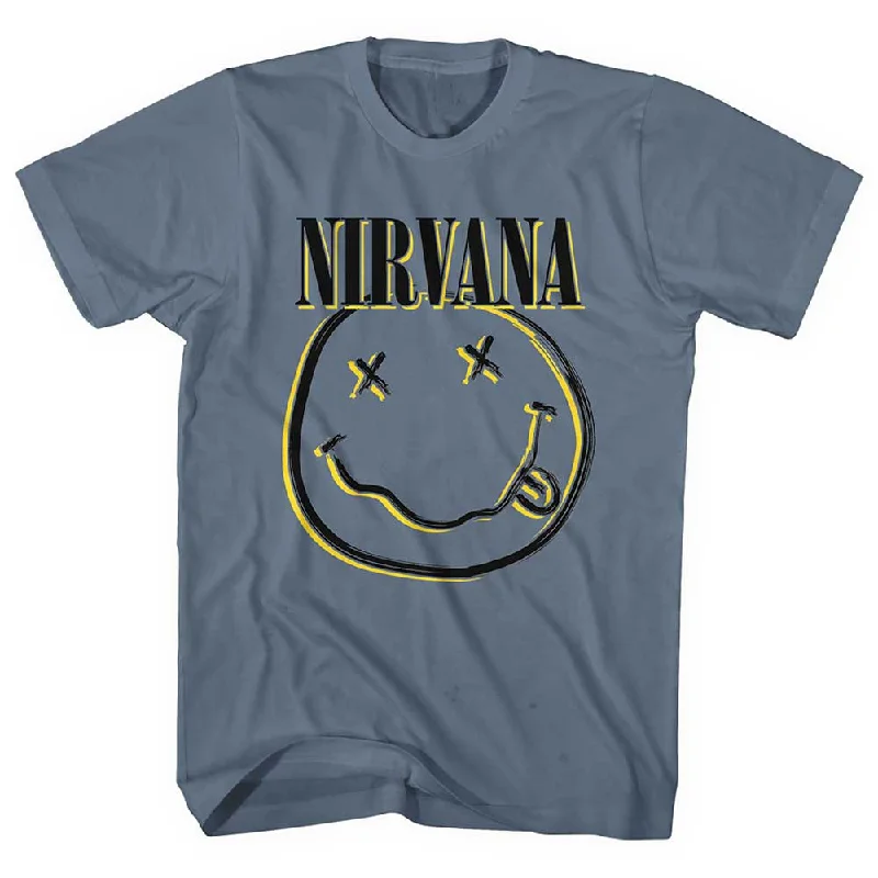 Nirvana | Official Band T-Shirt | Inverse Happy Face Collared Crew Neck Turtle Neck