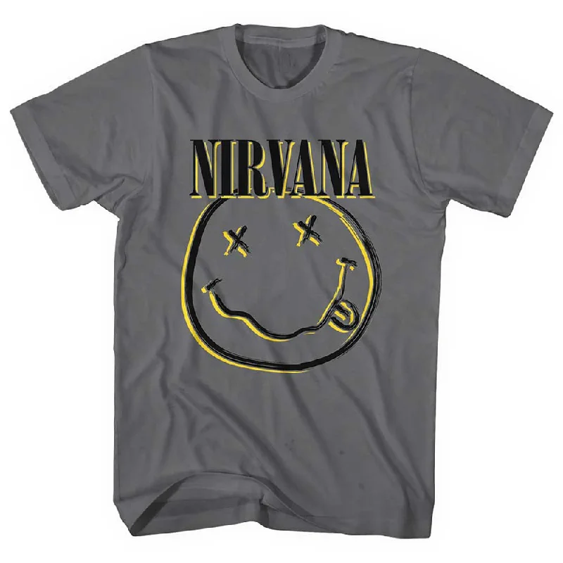 Nirvana | Official Band T-Shirt | Inverse Happy Face Striped Floral Plaid