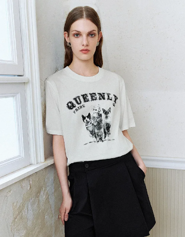 Printed Crew Neck Loose T-Shirt Casual Formal Business