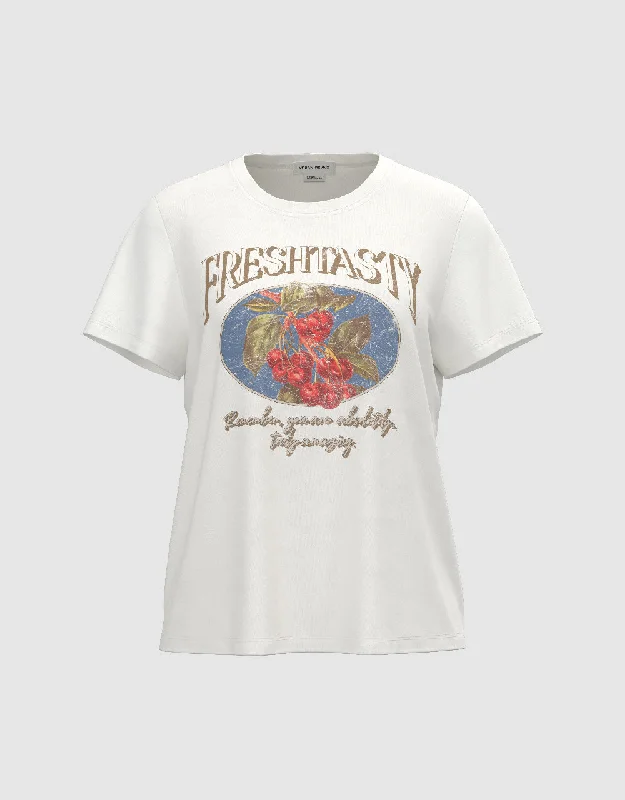 Printed Crew Neck Straight T-Shirt Graphic Embroidered Appliqued