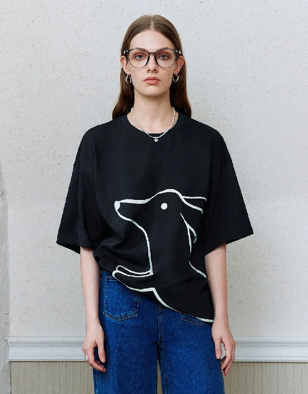Printed Crew Neck Straight T-Shirt Embroidered Appliqued Beaded