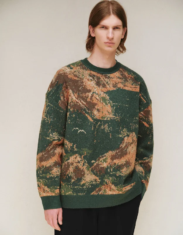 Printed Knitted T-Shirt Ribbed T-Shirt High Neck Heavyweight
