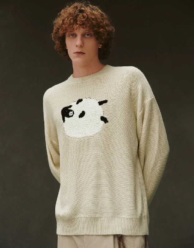 Sheep Embroidered Knitted T-Shirt Embroidered Appliqued Beaded