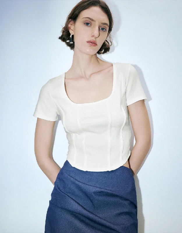 Square-cut Collar Skinny T-Shirt Hooded Caped Shawl Collar