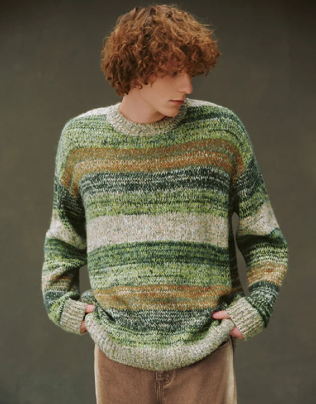 Striped Crew Neck Knitted T-Shirt V-Neck T-Shirt Long Sleeve Cotton