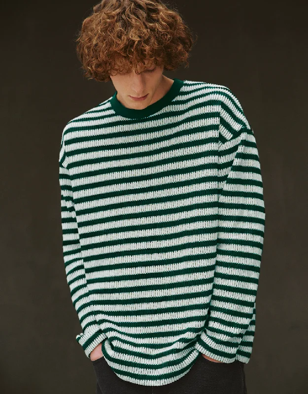 Striped Sleeve Crew Neck T-Shirt Mesh Fabric Canvas Fabric Denim Fabric