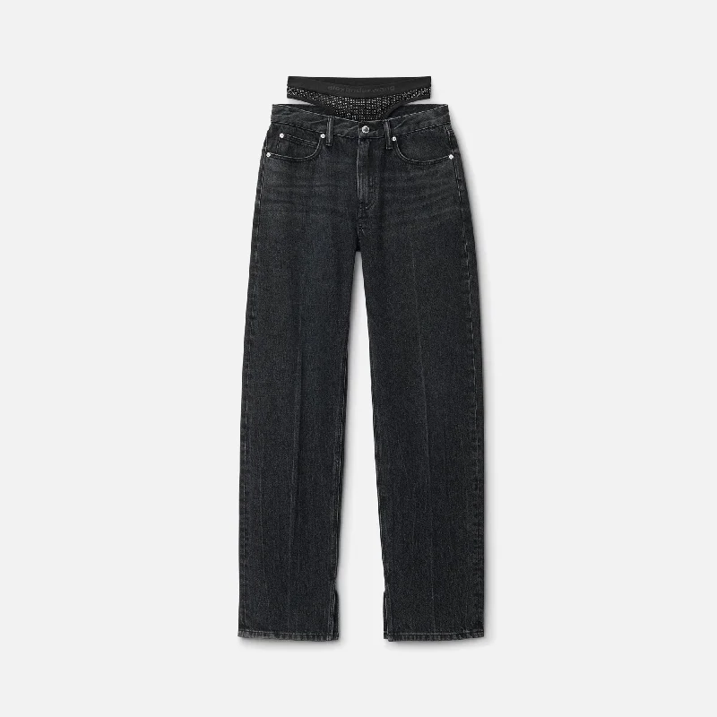 T by Alexander Wang Split Hem Jean Prestyle Hotfix Mesh Undie - Grey Aged Stylish Bootcut Denim Jeans T by Alexander Wang Split Hem Jean Prestyle Hotfix Mesh Undie - Grey Aged Stylish Bootcut Denim Jeans