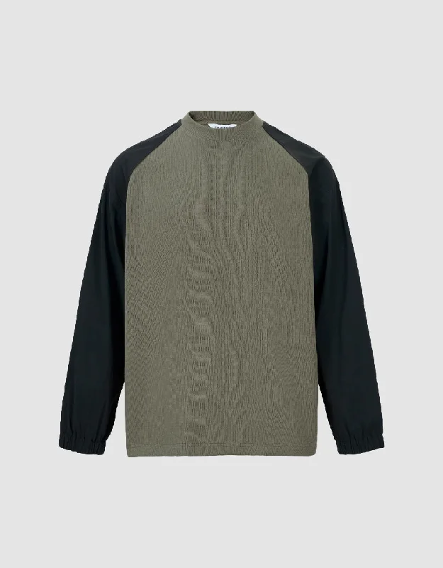 Two Toned Crew Neck Knitted T-Shirt Houndstooth Herringbone Solid