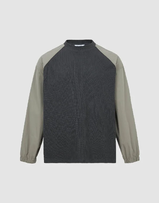 Two Toned Crew Neck Knitted T-Shirt Solid Print Embellished