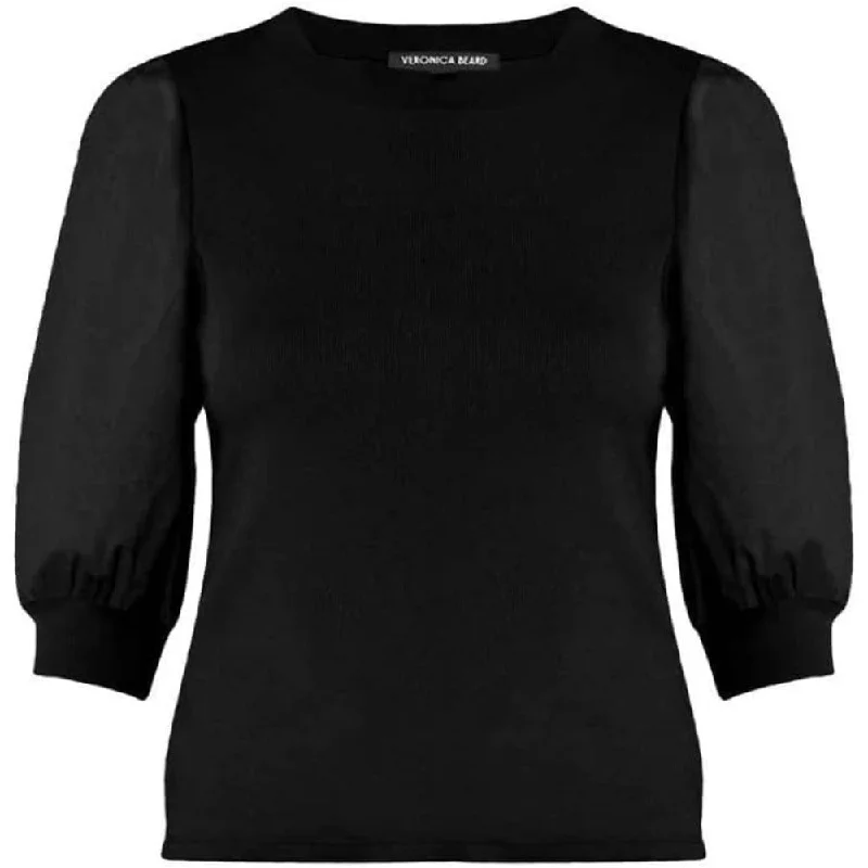 Veronica Beard Jean Women's Crew Neck Coralee Top, Black Chic Ripped Jeans