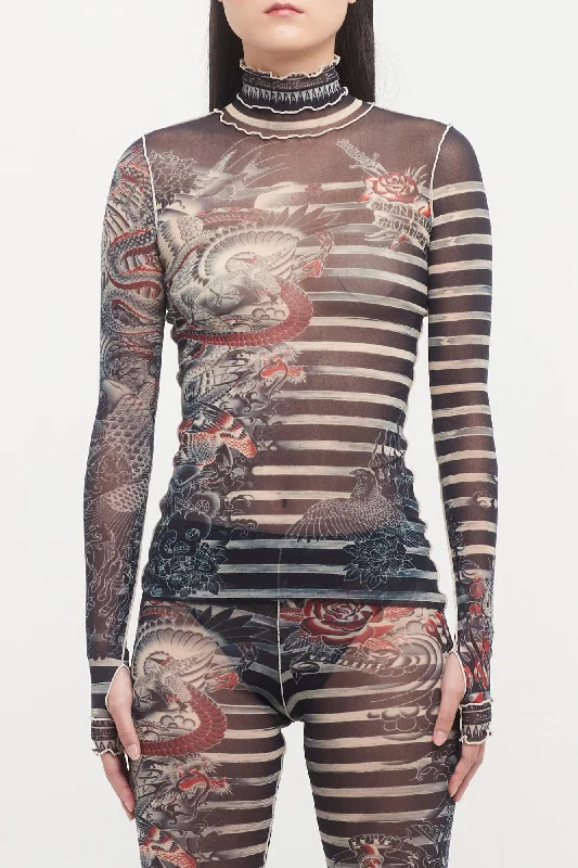 Jean Paul Gaultier Mariniere Tattoo High Neck Long Sleeve Top Trendy Acid Wash Skinny Jeans Jean Paul Gaultier Mariniere Tattoo High Neck Long Sleeve Top Trendy Acid Wash Skinny Jeans