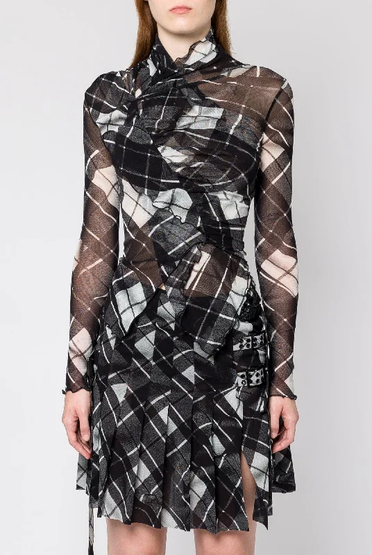 Jean Paul Gaultier Distorted Tartan Mesh Draped Long Sleeve Top Comfortable Jogger Style Jeans Jean Paul Gaultier Distorted Tartan Mesh Draped Long Sleeve Top Comfortable Jogger Style Jeans