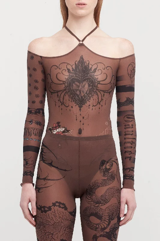 Jean Paul Gaultier X KNWLS Clavicle Body Neck Long Sleeves Printed Trompe l'oeil Tattoo Chic Rip-Detail High-Waist Jeans Jean Paul Gaultier X KNWLS Clavicle Body Neck Long Sleeves Printed Trompe l'oeil Tattoo Chic Rip-Detail High-Waist Jeans