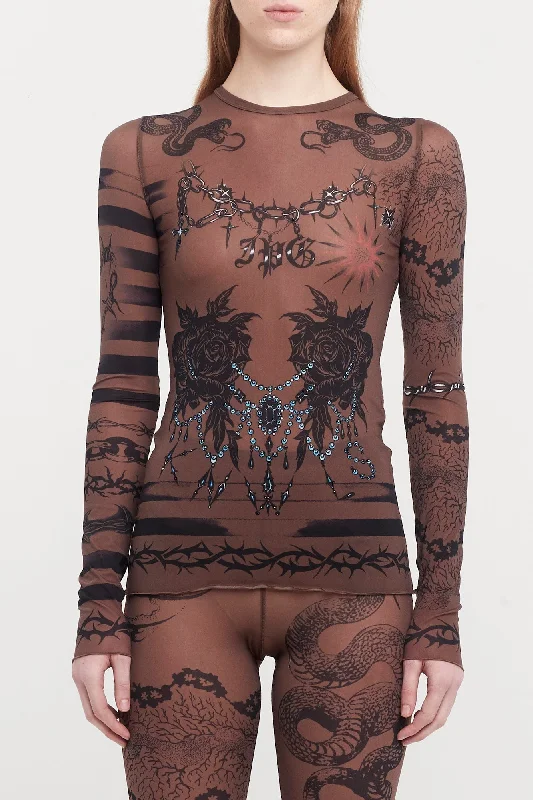 Jean Paul Gaultier X KNWLS Crewneck Long Sleeves Printed Trompe L'oeil Tattoo Stylish Stone-Wash Denim Jeans Jean Paul Gaultier X KNWLS Crewneck Long Sleeves Printed Trompe L'oeil Tattoo Stylish Stone-Wash Denim Jeans
