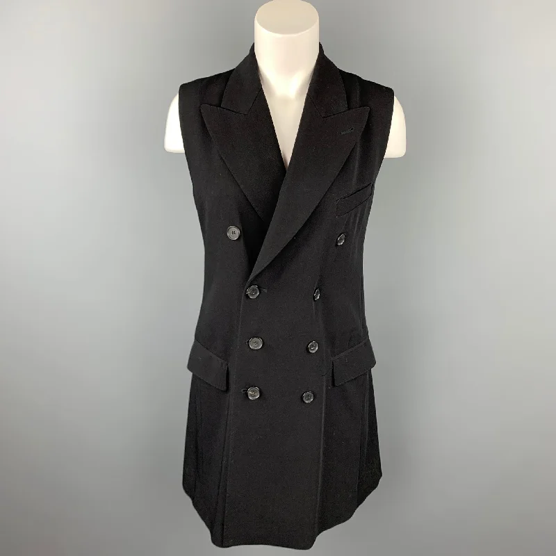 Vintage JEAN PAUL GAULTIER Size M Black Wool Blend Double Breasted Sleeveless Vest Trendy Plus Size Jeans Vintage JEAN PAUL GAULTIER Size M Black Wool Blend Double Breasted Sleeveless Vest Trendy Plus Size Jeans